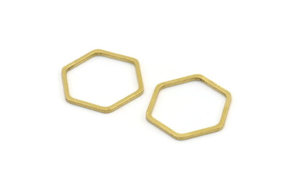Brass Hexagon Charm, 24 Raw Brass Hexagon Rings, Connectors (21x18x1mm) A3342