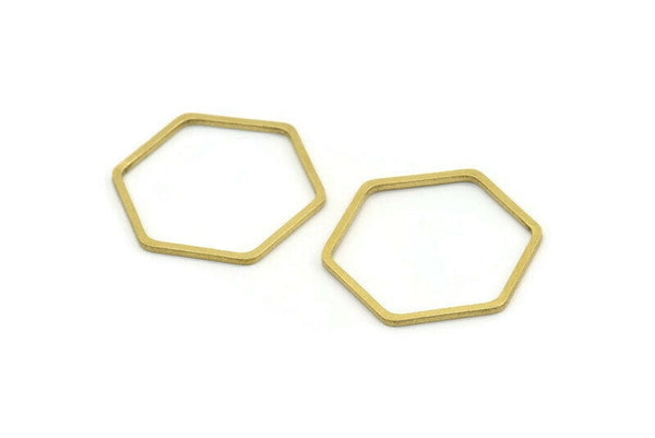 Brass Hexagon Charm, 24 Raw Brass Hexagon Rings, Connectors (26x23x1mm) A3344