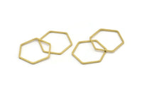 Brass Hexagon Charm, 24 Raw Brass Hexagon Rings, Connectors (26x23x1mm) A3344