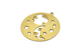 Brass Star Charm, 4 Raw Brass Moon And Planet Charms With 1 Loop, Findings (32x30x0.60mm) A3341