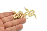 Brass Snake Charm, 6 Raw Brass Snake Pendants With 1 Loop, Charms, Findings (55x31x0.60mm) A3236