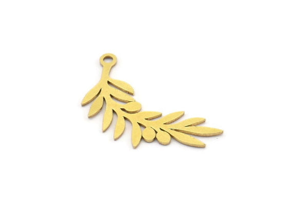 Brass Leaf Charm, 24 Raw Brass Leaf Charms With 1 Loop, Charm Pendants (23x8x0.60mm) A3313