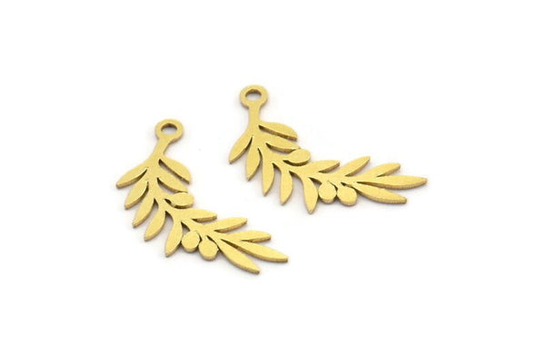 Brass Leaf Charm, 24 Raw Brass Leaf Charms With 1 Loop, Charm Pendants (19x7x0.60mm) A3312