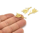 Brass Leaf Charm, 12 Raw Brass Ear Of Wheat Charms With 2 Loops, Charm Pendants (26x13x0.60mm) A3322