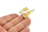 Brass Leaf Charm, 24 Raw Brass Ear Of Wheat Charms With 1 Loop, Charm Pendants (27x11x0.60mm) A3316