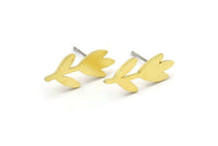 Brass Flower Earring, 10 Raw Brass Tulip Flower Shaped Stud Earrings (18x8x1mm) A3240