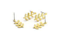 Brass Leaf Earring, 10 Raw Brass Leaf Stud Earrings, Findings (18x9x1mm) A3853