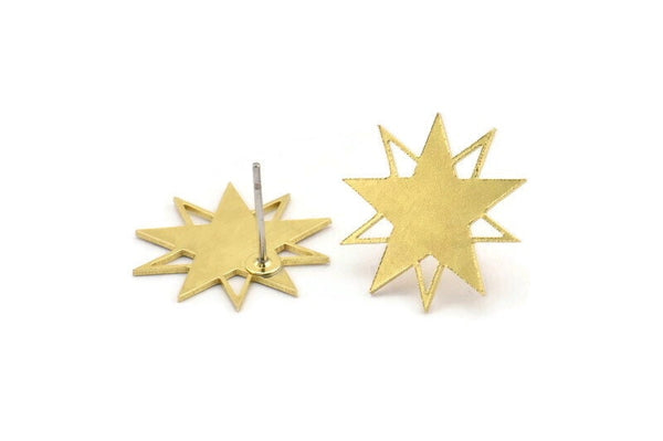Brass Star Earring, 8 Raw Brass Star Shaped Stud Earrings (18x17x0.60mm) A3365