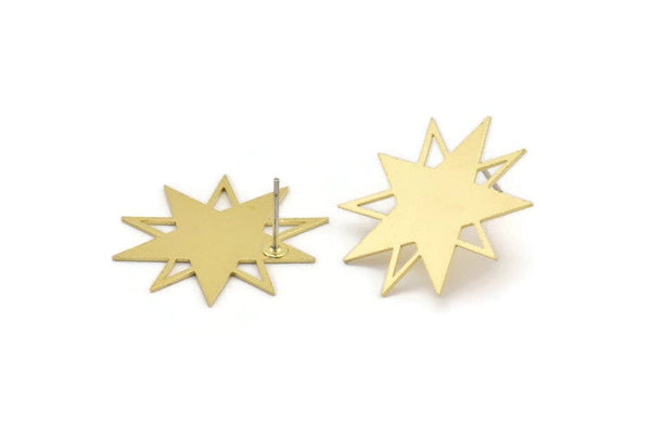 Brass Star Earring, 6 Raw Brass Star Shaped Stud Earrings (26x24x0.60mm) A3362