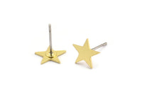Brass Star Earring, 12 Raw Brass Tiny Star Shaped Stud Earrings (8x9x0.60mm) A3384