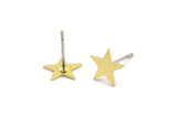 Brass Star Earring, 12 Raw Brass Tiny Star Shaped Stud Earrings (8x9x0.60mm) A3384