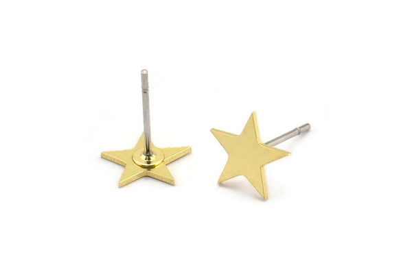 Brass Star Earring, 12 Raw Brass Tiny Star Shaped Stud Earrings (8x9x0.60mm) A3384