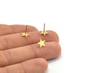 Brass Star Earring, 12 Raw Brass Tiny Star Shaped Stud Earrings (8x9x0.60mm) A3384