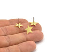 Brass Star Earring, 12 Raw Brass Star Shaped Stud Earrings (13x13x0.60mm) A3375