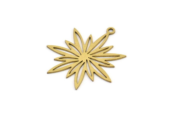 Brass Flower Charm, 10 Raw Brass Flower Charms With 1 Loop, Charm Pendants (28x26x0.60mm) A3279