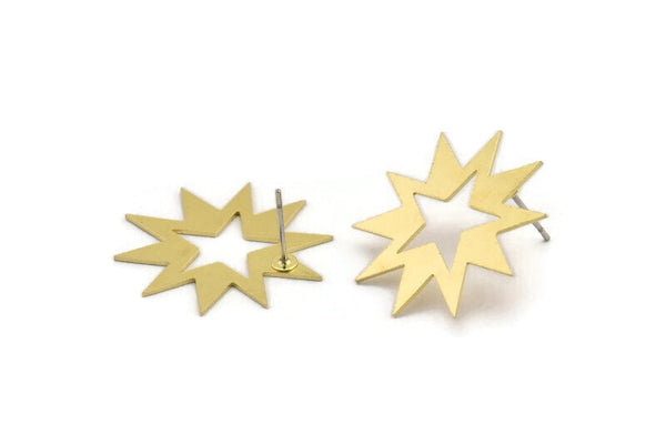 Brass Star Earring, 6 Raw Brass Star Shaped Stud Earrings (26x25x0.60mm) A3367