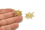 Brass Flower Charm, 10 Raw Brass Flower Charms With 2 Loops, Charm Pendants (28x26x0.60mm) A3272