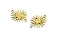 Brass Sun Charm, 24 Raw Brass Moon And Sun Charms With 2 Loops, Connectors (20x16x0.60mm) A3195