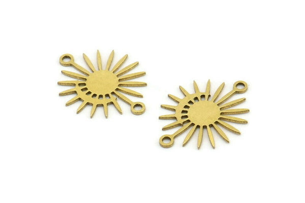 Brass Sun Charm, 24 Raw Brass Moon And Sun Charms With 2 Loops, Connectors (20x16x0.60mm) A3195