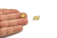 Brass Sun Charm, 24 Raw Brass Moon And Sun Charms With 2 Loops, Connectors (20x16x0.60mm) A3195