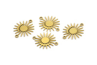 Brass Sun Charm, 24 Raw Brass Moon And Sun Charms With 2 Loops, Connectors (20x16x0.60mm) A3195