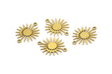Brass Sun Charm, 24 Raw Brass Moon And Sun Charms With 2 Loops, Connectors (20x16x0.60mm) A3195