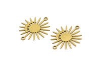 Brass Sun Charm, 12 Raw Brass Moon And Sun Charms With 2 Loops, Connectors (24x20x0.60mm) A3198