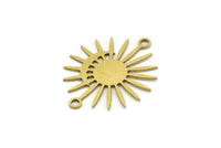 Brass Sun Charm, 12 Raw Brass Moon And Sun Charms With 2 Loops, Connectors (24x20x0.60mm) A3198