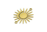 Brass Sun Charm, 12 Raw Brass Moon And Sun Charms With 2 Loops, Connectors (24x20x0.60mm) A3198