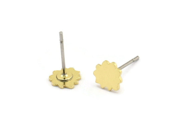 Earring Studs, 12 Raw Brass - Cloud Shaped Stud Earrings - Brass Earrings - Earrings (6x0.60mm) A3377
