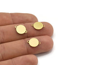 Brass Round Charm, 24 Raw Brass Irregular Shaped Round Charms With 2 Loops, Connectors (14x10x0.60mm) A3216