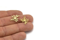 Brass Sun Connector, 24 Raw Brass Sun Connectors With 2 Loops, Charm Pendants (20x15x0.60mm) A3294