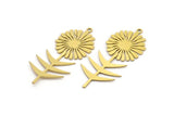 Brass Flower Charm, 8 Raw Brass Sunflower Shaped Charms With 1 Loop, Earring Charms (41x19x0.60mm) A3281