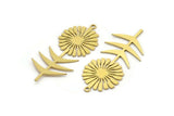 Brass Flower Charm, 8 Raw Brass Sunflower Shaped Charms With 1 Loop, Earring Charms (41x19x0.60mm) A3281