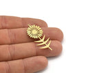 Brass Flower Charm, 8 Raw Brass Sunflower Shaped Charms With 1 Loop, Earring Charms (41x19x0.60mm) A3281