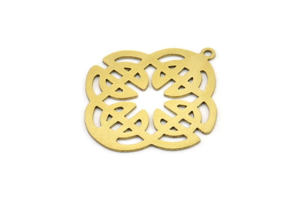 Brass Ethnic Charm, 6 Raw Brass Ethnic Motif Shaped Charms With 1 Loop, Earring Charms (31x28x0.60mm) A3338
