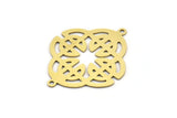 Brass Ethnic Charm, 6 Raw Brass Ethnic Motif Shaped Charms With 2 Loops, Earring Charms, Connectors (33x28x0.60mm) A3337