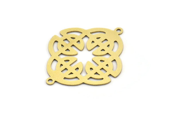 Brass Ethnic Charm, 6 Raw Brass Ethnic Motif Shaped Charms With 2 Loops, Earring Charms, Connectors (33x28x0.60mm) A3337