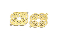 Brass Ethnic Charm, 6 Raw Brass Ethnic Motif Shaped Charms With 2 Loops, Earring Charms, Connectors (33x28x0.60mm) A3337
