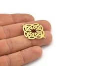 Brass Ethnic Charm, 6 Raw Brass Ethnic Motif Shaped Charms With 2 Loops, Earring Charms, Connectors (33x28x0.60mm) A3337