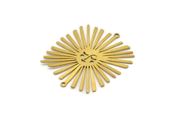 Brass Sun Charm, 4 Raw Brass Sun Charms With 2 Loops, Findings (38x34x0.60mm) A3879