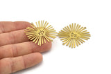Brass Sun Charm, 4 Raw Brass Sun Charms With 2 Loops, Findings (38x34x0.60mm) A3879