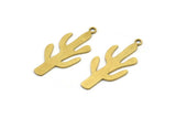 Brass Cactus Charm, 12 Raw Brass Cactus Charms With 1 Loop (26x12x0.60mm) A3391