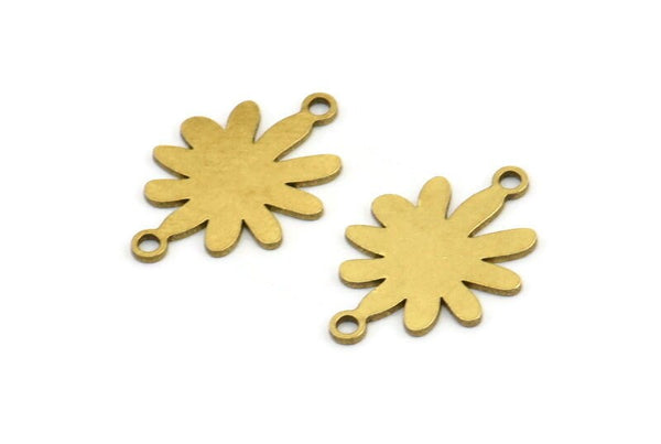 Brass Flower Charm, 24 Raw Brass Flower Charms With 2 Loops, Flower Connectors (18x12x0.60mm) A3430