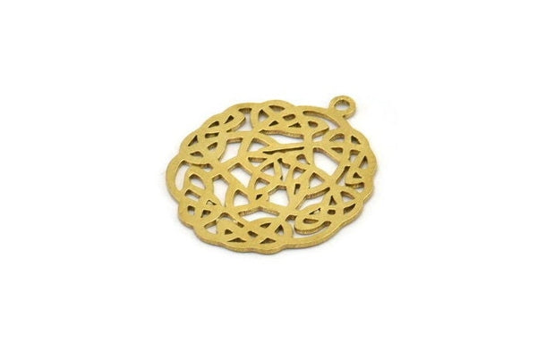 Brass Ethnic Charm, 8 Raw Brass Ethnic Motif Charms, Earring Charms With 1 Loop (24x21x0.60mm) A3880