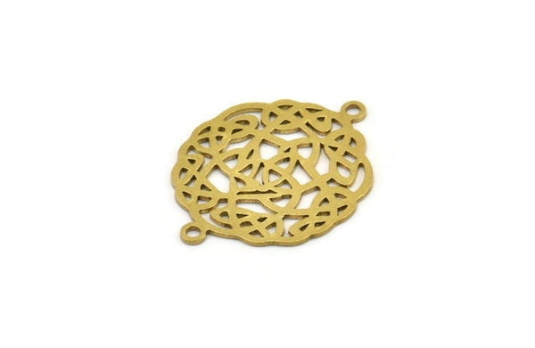 Brass Ethnic Charm, 8 Raw Brass Ethnic Motif Charms, Earring Charms With 2 Loops (27x21x0.60mm) A3914