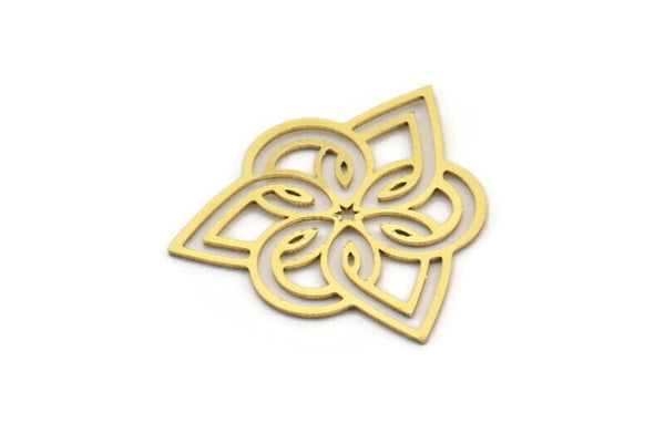 Pirinç Etnik Charm, 12 Ham Pirinç Etnik Motif Şekilli Charm, Küpe Charm'ları (26x23x0,60 mm) A3469