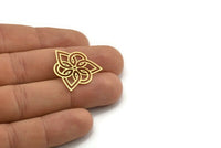 Pirinç Etnik Charm, 12 Ham Pirinç Etnik Motif Şekilli Charm, Küpe Charm'ları (26x23x0,60 mm) A3469