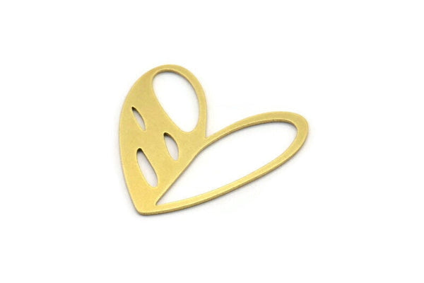 Brass Heart Charm, 12 Raw Brass Heart Connectors, Findings (25x25x0.60mm) A3479