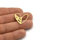 Brass Heart Charm, 12 Raw Brass Heart Connectors, Findings (25x25x0.60mm) A3479